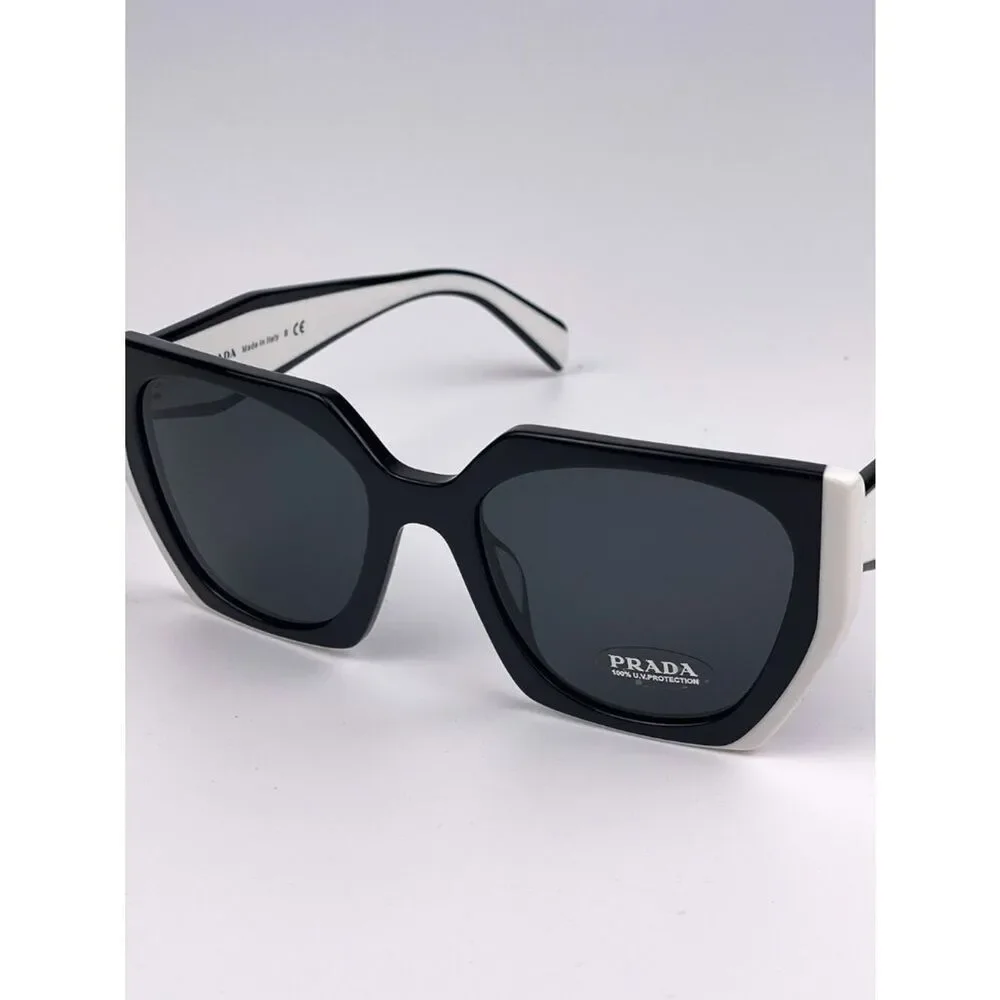 NEW Prada  PR15WS 09Q5S0 Black White Dark Gray Square Women Sunglasses
